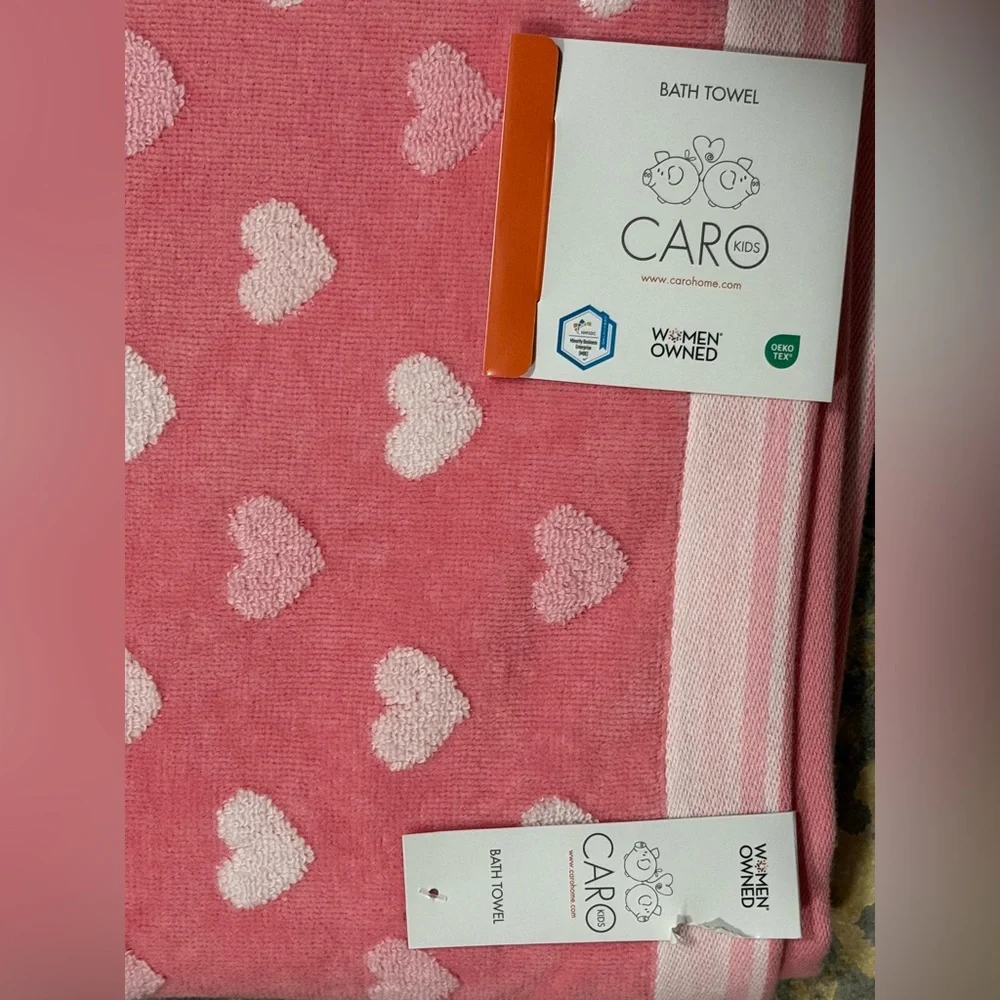 Caro Kids Pink Heart Bath Towel Set of 4 (2 Bath 2 Hand) - NWT